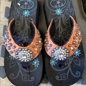 Just Peachy Rhinestone flip flops